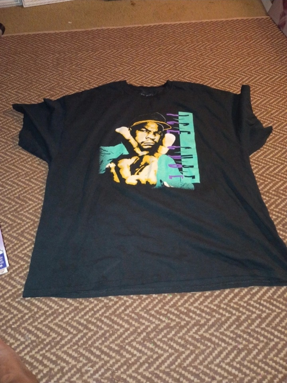 Black Graphic Men’s T-Shirt with Teal and Yellow Print